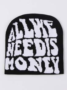 1pc Acrylic 'All We Need Money' Casual Beanie Hat, Warm Knit Cap Unisex Winter Fashion