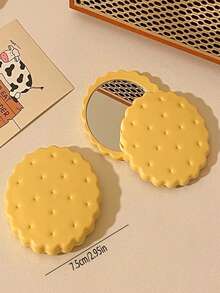 Espejo compacto con forma de galleta de dibujo animado con peine a juego, espejo de maquillaje portátil y plegable para retoques de maquillaje diarios - Multicolor - Ver 3
