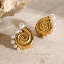 S SHOPBOHO 1Pair Statement Girls Summer Vibes Bold Jewelry Seashell Big Pearl Earrings