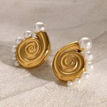S SHOPBOHO 1Pair Statement Girls Summer Vibes Bold Jewelry Seashell Big Pearl Earrings