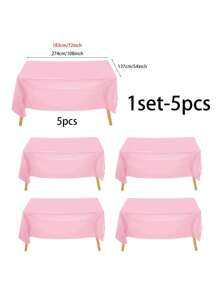 5pcs/Pack Disposable Party Tablecloth PE Plastic Tabletop Cover, Light Pink Solid Color, Birthday Dessert Table Decor, Party Supplies,Christmas - Light Pink - View 5