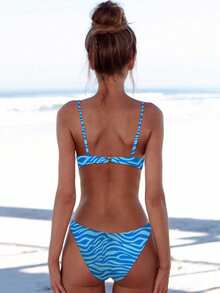 Zebra Print Blue Floral Sexy Bikini Set Summer - Baby Blue - View 2
