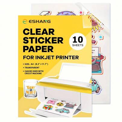 10/20 Sheets A4 Size Printable Vinyl Stickers, Suitable For Inkjet Printers, 100% Transparent Non-Waterproof/65% Transparent Waterproof Stickers, Self-Adhesive, Size 8.3 Inches X 11.7 Inches, Quick Drying And Strong Ink Adhesion.
