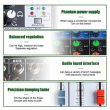 NGUVMN MX-4 4-Channel Professional Mixing Console With Power Amplifier, 8-Channel High-Power Stage Performance Mixing System, Bluetooth, Reverb, And EQ Effects, Wireless Microphone, Flight Case Included - Multicolor - View 5