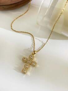 1pc New Luxury Delicate Size 10 Full Rhinestone Sparkling 14K Gold Waterproof Fashionable Versatile Women's Necklace - Necklace - View 11