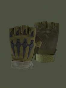 1 Pair Men's Fingerless Gloves, Anti-Slip For Cycling, Outdoor Sports - Multicolor - View 3