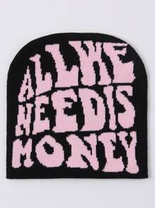1pc Acrylic 'All We Need Money' Casual Beanie Hat, Warm Knit Cap Unisex Winter Fashion