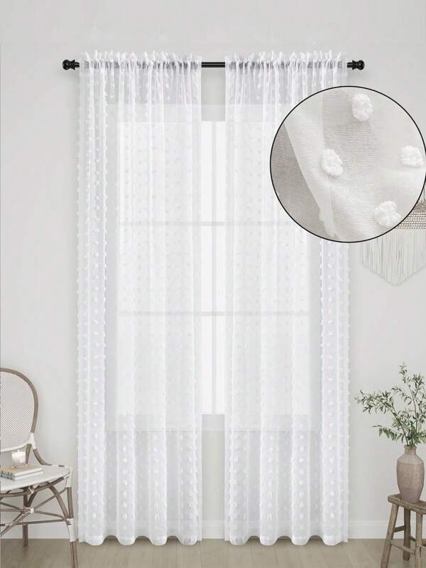 1pc 3D Flocked Dots Ball Curtain, Suitable For Children's Room And Bedroom Decoration, Semi-Transparent Farmhouse Sheer Curtain For Girl's Room Window