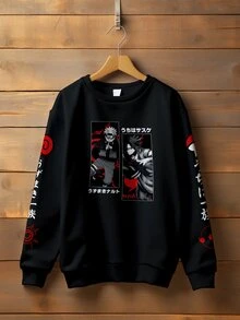 Kakashi Uzumaki And Sasuke Uchiha Cloud Print Crew Neck Sweatshirt - 黑色 - 查看 1