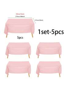5pcs/Set Disposable Party Tablecloth PE Plastic Watermelon Pink Plain Table Cover For Birthday Sweet Dessert Bar, Party Decorations,Christmas - Deep Pink - View 3