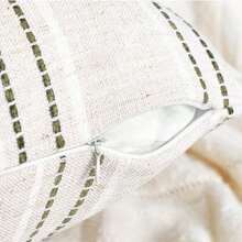 1 peça Capa de Almofada Decorativa de Linho estilo Fazenda, Capa de Almofada com Textura Boho, Bege com Listra Tingida de Fios Branco e Azul Marinho para Sofá, Sala de Estar (Somente Capa)