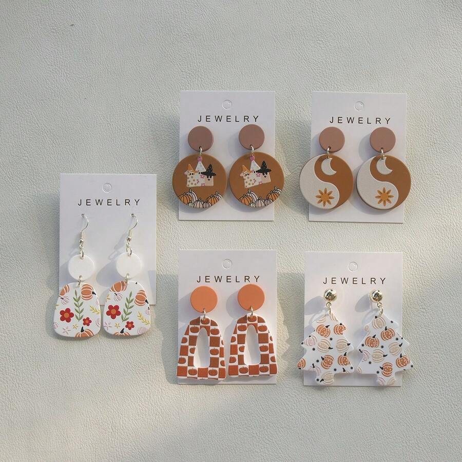 JUHU 1 对可爱南瓜形棕色亚克力吊坠耳环，质地光滑，适合女士万圣节派对 - 彩色 - 查看 1