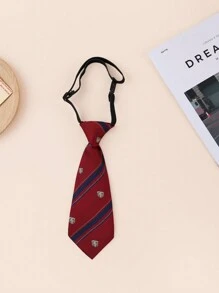 3pcs Kids' Classical Striped Tie Shirt With A Vintage English Style, Stage Performance Accessories, Undetachable Knitted Necktie For DIY Decorations - Red - View 5