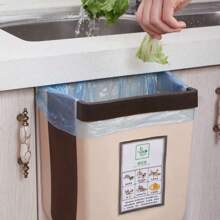 6L Wall Mounted Hanging Trash Bin With Plastic Holder Lid Self Adhesive Wall Cabinet Kitchen Utensils -1022 - 彩色 - 查看 5