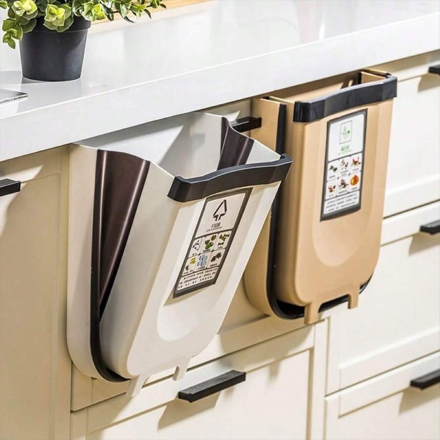 6L Wall Mounted Hanging Trash Bin With Plastic Holder Lid Self Adhesive Wall Cabinet Kitchen Utensils -1022 - 彩色 - 查看 1