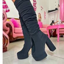 Botas largas de plataforma para mujer de moda - Negro - Ver 3