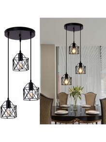 Lámpara Colgante Industrial, 3 Luz Moderna Industrial Con Pantalla De Rústica Colgante Lámpara De Techo Para Isla De Cocina Comedor Cafetería Escalera Vestíbulo (Bombilla no incluida) - Negro - Ver 1