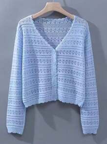 1pc Women's Shrug, Loose V-Neck Hollow Out Knitted Air-Conditioned Shirt, New Style Long Sleeve Sunscreen Cover Up Top Accessories Women