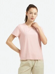 TECTOP 女性短袖T恤快干圓領運動健身乾透效能運動GMY - 粉色 - 查看 4