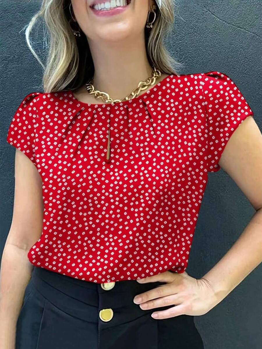 Blusa informal de verano con estampado floral disperso de estilo europeo y americano - Multicolor - Ver 1
