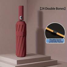 24-Bone Automatic Umbrella, Wind-Resistant, Men's Essential Business Accessory, Dual-Purpose Anti-UV Canopy For Sun And Rain Protection For School, Office, Household, Travel, Back To School Supplies Summer Cooling,Beach,Travel