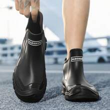 Men's Lightweight Waterproof Slip-Resistant Rain Boots, Four-Season Simple Solid Color Design With Personalized And Thick, Stable Sole For Keeping Feet Dry - Black - View 2