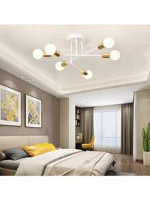 Lámparas de Techo Moderna 6 Luces, Lámparas de Techo Para Interior de Casas Lámpara de Araña, Lámpara Colgante de Techo Con portalámparas E26/E27 Adecuado Para Sala de Estar, Cocina, Dormitorio(Bombilla no incluida) - platino - Ver 4