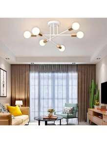 Lámparas de Techo Moderna 6 Luces, Lámparas de Techo Para Interior de Casas Lámpara de Araña, Lámpara Colgante de Techo Con portalámparas E26/E27 Adecuado Para Sala de Estar, Cocina, Dormitorio(Bombilla no incluida) - platino - Ver 6