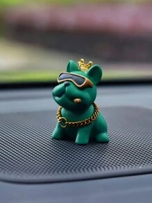 1pc Fashionable Crown French Bulldog Car Dashboard Decor, Rearview Mirror Hanging Ornament