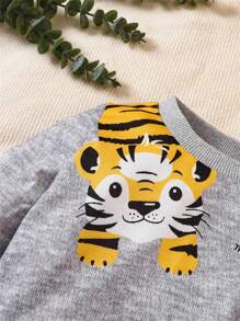 Conjunto informal para bebé niño de otoño/invierno con camiseta de manga larga con estampado de tigre + pantalones con estampado de tigre, lindo conjunto - Amarillo - Ver 7