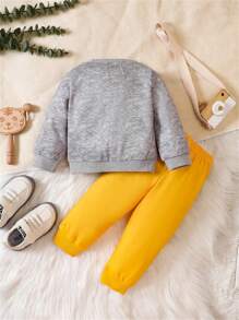 Conjunto informal para bebé niño de otoño/invierno con camiseta de manga larga con estampado de tigre + pantalones con estampado de tigre, lindo conjunto - Amarillo - Ver 2