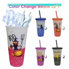 10packs 24oz Color Changing Cups With Lids And Straws, 710ml Plastic Tumblers Cup Bulk Trick Or Treat Cups, Reusable Cup Bulk For Favors, Decorations Indoor Home, Ideal Gifts For Birthday Housewarming Christmas