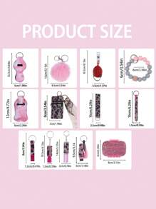 13-Pcs Women's Rhinestone Self-Defense Keychain Set - Bracelet Keychain With Storage Bag, Pom Pom Card Holder, Stylish And Durable Design For Self-Protection