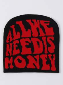 1pc Acrylic 'All We Need Money' Casual Beanie Hat, Warm Knit Cap Unisex Winter Fashion