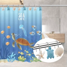 12pcs/Set Animal & Ocean Creature Resin Decorative Shower Curtain Hooks - Turtle, Starfish, Shell Design, Strong Load Bearing, Waterproof And Rustproof Metal Shower Curtain Hook Bathroom Decor Fall Decor Bathroom Accessories Back To School
