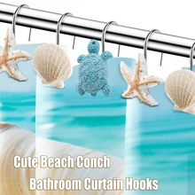 12pcs/Set Animal & Ocean Creature Resin Decorative Shower Curtain Hooks - Turtle, Starfish, Shell Design, Strong Load Bearing, Waterproof And Rustproof Metal Shower Curtain Hook Bathroom Decor Fall Decor Bathroom Accessories Back To School