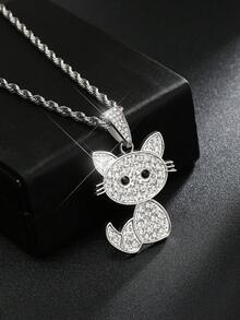 1 件流行欧美风格时尚魅力猫形吊坠项链，优雅别致，饰有耀眼的水钻，长钛钢不褪色链，适合生日、家庭节日或女士日常佩戴。 - 彩色 - 查看 1