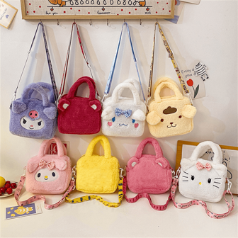 Sanrio Bolsa de peluche de anime de decoración navideña, bolso de mano de peluche de dibujos animados Kawaii Kurome Cinnamorol, bolsa de cosméticos de almacenamiento de viaje, regalo para mujeres