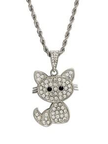 1 件流行欧美风格时尚魅力猫形吊坠项链，优雅别致，饰有耀眼的水钻，长钛钢不褪色链，适合生日、家庭节日或女士日常佩戴。 - 彩色 - 查看 2