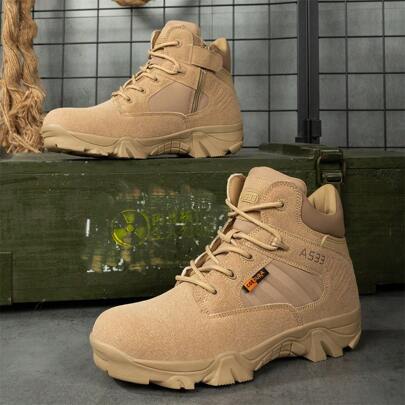 Plus Size PU Leather Men's Outdoor Snow Boots, Anti-Slip Hiking Boots, Thick Sole Comfortable Casual Shoes, New Wear-Resistant Men's Boots, Men's Sports Shoes For Spring, Autumn And Winter