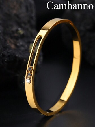 Camhanno 1 件时尚简约中性不锈钢滑动三钻手链搭配日常服装派对配饰礼物