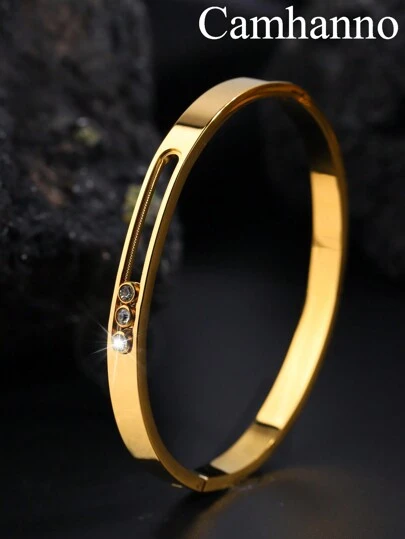 Camhanno 1 Piece Stylish Simple Neutral Stainless Steel Sliding Three Diamond Bracelet With Everyday Clothing Party Accessories Gift