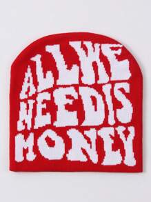 1pc Acrylic 'All We Need Money' Casual Beanie Hat, Warm Knit Cap Unisex Winter Fashion