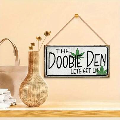 1 Peça Placa de Madeira Vintage 'Doobie Den' - Decoração de Quarto Psicodélica Única, Decoração de Caverna Engraçada, Arte de Parede de Quarto, Acessório de Decoração Doméstica com Vibes Retrô - Placa de Madeira Artesanal, Estilo de Placa de Rua, Decoração de Quarto Fantástica
