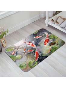 1 pièce Tapis de porte d'entrée minimaliste moderne peint à la main avec design de carpe pour salon, chambre à coucher, tapis de cuisine antidérapant absorbant
