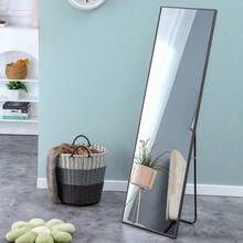 3rd Generation Gray Solid Wood Frame Full Length Mirror, Dressing Mirror, Bedroom Porch, Decorative Mirror, Clothing Store, Floor Mounted Large Mirror, Wall Mounted. 58 "* 15" - 灰色+玻璃 - 查看 3