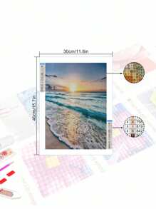 5D DIY 钻石画马赛克 - 美丽海景，钻石十字绣套件马赛克家居装饰墙艺术 - 淺粉色 - 查看 2