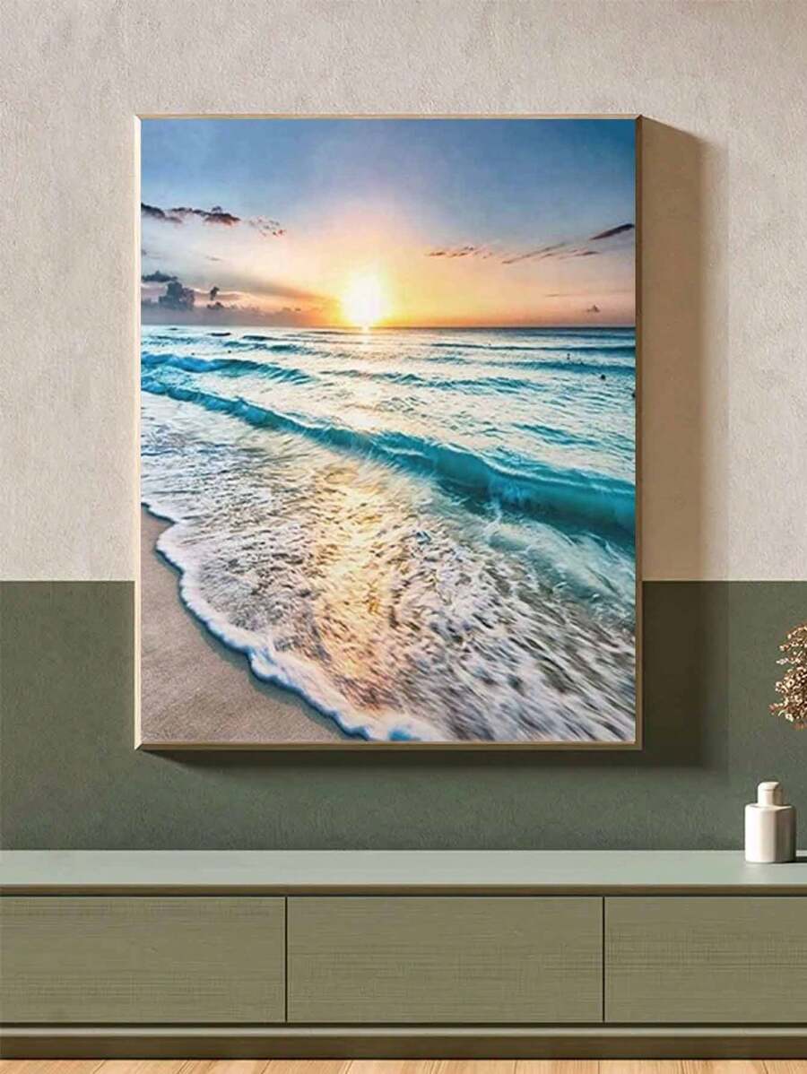 5D DIY 钻石画马赛克 - 美丽海景,钻石十字绣套件马赛克家居装饰墙艺术 - 淺粉色 - 查看 1