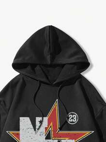 Lonblece Men's Hooded Sweatshirt, Black Retro Print, Suitable For Casual Wear In Autumn And Winter - Black - View 5