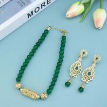 1 Set Elegante Collana Choker Marocchina con Perline, Orecchini, Gioielli da Sposa Arabi di Colore Oro, Gioielli Estivi con Perline per Donna